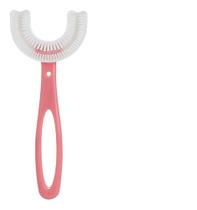 Escova De Dentes Macia Infantil 360 Silicone Em Forma De U Rosa Grande (6 á 12 anos )