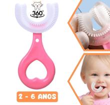Escova De Dentes Macia Infantil 360 Silicone Rosa Idade 2 a 6 anos