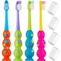 Escova de dentes Trueocity Kids Toddler, cerdas macias, 3 a 10 anos, pacote com 4