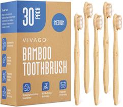 Escova de dentes VIVAGO Bamboo Medium Bristles, pacote com 30 unidades para adultos Escova de dentes VIVAGO Bamboo Medium Bristles, pacote com 30 unidades para adultos