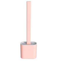 Escova de Limpar Quina Cantos Vaso Sanitário Privada Banheiro em Silicone com Base Suporte (Salmão)