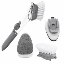 ESCOVA DE LIMPEZA 2 EM 1 COM DISPENSER DE DETERGENTE E ESPONJA Cerdas Firmes Esponja Macia Design Ergonômico Prática para Cozinha