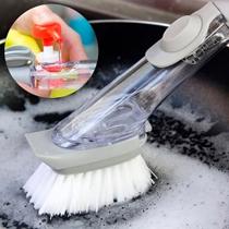Escova de Limpeza 2 em 1 com Dispenser de Detergente Lava Louça Cinza Shopmix Escova de Limpeza 2 em 1 com Dispenser de Detergente Lava Louça Cinza Shopmix