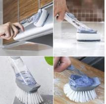 Escova de Limpeza 2 em 1 Dispenser Detergente Esponja Limpa Louça Cozinha