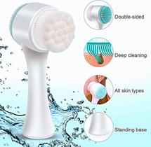 Escova de Limpeza Facial 2 Em 1 Com Cerdas Macias Esponja de Massagem Dupla Face Rosto Lindo