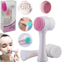 Escova de limpeza facial 2 em 1 com esponja massageadora - rainha chic
