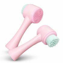 Escova de Limpeza Facial 2 em 1 Massageadora Manual com Esponja de Silicone e Cerdas Macias à Prova DÁgua