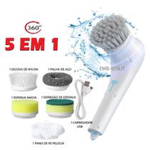 Escova de Limpeza Giratória Multiuso 5 EM 1 Potente Recarregável com 5 Refis Diferentes de Limpeza Portátil Multifuncional