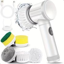 Escova de Limpeza Magic Brush Elétrica Recarregável 5 Em 1 Giratória Branco Bivolt