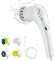 Escova de limpeza multifuncional elétrica giratória com 5 cabeças sem fio portátil para cozinha, banheiro, parede Escova de limpeza multifuncional elétrica giratória com 5 cabeças sem fio portátil para cozinha, banheiro, parede