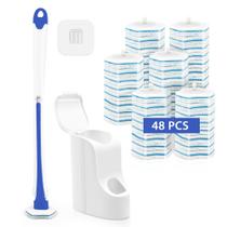 Escova de vaso sanitário JEHONN descartável com 48 recargas, montada na parede, azul