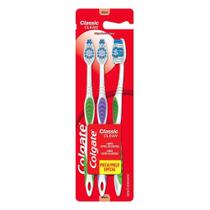 Escova Dental Colgate Classic Clean Macia Cores Sortidas com Limpador de Língua Leve 3 Pague 2 Unidades