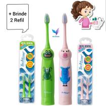 Escova Dental Eletrica Kids Rosa ou Verde Techline