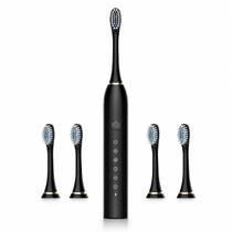 Escova Dental Elétrica Recarregável com 4 Cabeças Vibração Sônica, Remove Placa e Protege Gengivas Sensíveis