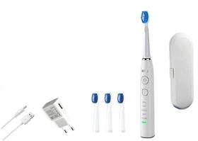 Escova Dental Elétrica Ultrassonica recarregável com 4 Refis leve na pegada branca