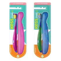 Escova Dental Infantil 4 a 7 anos Kit Steps Kess Rosa e Azul