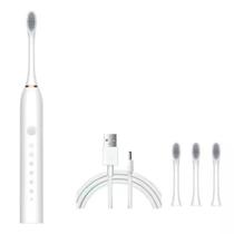 Escova Dental Oral Elétrica Com 4 Cabeças Ultra-Sônica Recarregável Carregamento USB Automática 6 Funções Cor Branco
