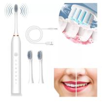 Escova Dental Portátil Oral Elétrica Cabo USB Recarregável Cerdas Suave 3 Modos de Escovação