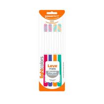 Escova Dental Powerdent Light Colors Cerdas Macias 4 Unidades