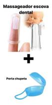 Escova Dente Massageadora 100% Silicone De Dedo Com Porta Chupeta Para Bebê