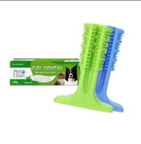 Escova Dentes Mordedor Canino Cão Pet + Pasta Creme Dental
