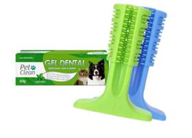 Escova Dentes Mordedor Canino Cão Pet + Pasta Creme Dental