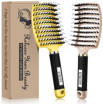Escova desembaraçadora KTKUDY Boar Bristles Hairbrush amarela e dourada Escova desembaraçadora KTKUDY Boar Bristles Hairbrush amarela e dourada