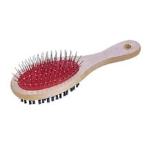 Escova Dupla Cabo Madeira 21Cm Para Cães Gatos Pelos Soltos