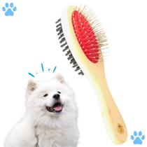 Escova Dupla para Cachorro e Gato Cabo de Madeira com Cerdas de Bolinha e Nylon Grande - G Savana Escova Dupla para Cachorro e Gato Cabo de Madeira com Cerdas de Bolinha e Nylon Grande - G Savana