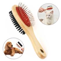 Escova Dupla Para Pet Cabo Madeira Tamanho 21cm