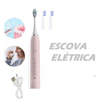 Escova Elétrica Higiene Oral 3 Modos Limpeza dos Dentes Recarregável USB Com Refil - EMB-UTILIT