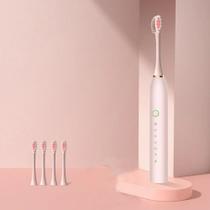 Escova Elétrica IPX7 com 4 Cabeças Substituíveis Inteligente Ultrassônica à Prova D'água Mod:Rosa
