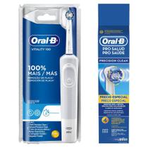 Escova Elétrica Oral-B Vitality Precision Clean - 220v+ Refil Oral-B Precision clean com 4 unidades