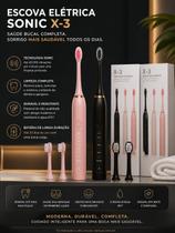 Escova eletrica sonica recarregavel usb x3