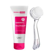 Escova Facial Massageadora e Sabonete Limpeza Facial Pele Seca e Sensível Rosa Mosqueta