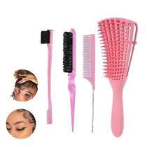 Escova Finalizadora Para Cachos Polvo + Kit Pente Baby Hair Aleatória