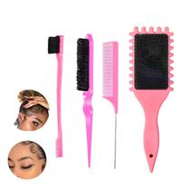 Escova Fitagem Cabelo Cacheado + 3 Pente Escovinha Baby Hair Sortido