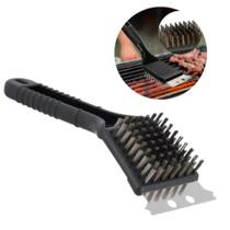 Escova limpa grelha 2 em 1 espatula churrasqueira cerdas aco raspador churrasco chapa limpeza pesada multiuso