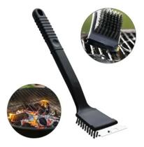 Escova Limpa Grelha Churrasqueira 30cm Aço Inox Com Raspador Premium