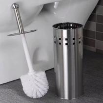 Escova Limpar Vaso Limpeza Sanitária de Inox com Suporte Banheiro Higienização Vaso