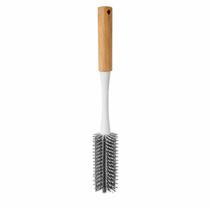 Escova Limpeza Multiuso Garrafas Mamadeiras Copos Cabo Bambu Silicone Reutilizável 31,5cm Branca