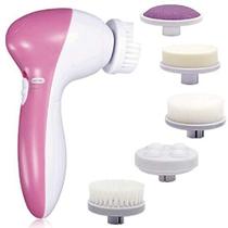Escova Massageadora Facial Limpeza 5 Funções Rosa e Branco