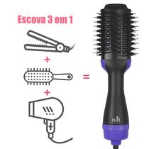 Escova Multifuncional Roxa 3 em 1 Seca Alisa Modela Cabelos