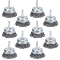 Escova para copos de arame WUBOECE de aço de alto carbono, 10 unidades com haste hexagonal 1/4