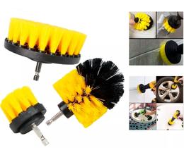 Escova Para Lavar Sofas Tecidos Couros 3 Peças Uso Parafusadeira