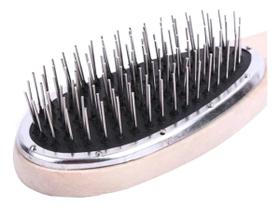 Escova Pente Profissional Cabelo Dentes de Aço Inoxidável Largos Cabo de Madeira Desembaraçador