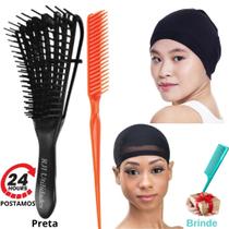Escova Polvo Cabelo Cacheado, Pente 3 Fileiras Fitagem, 2 Toucas De Pressão Touca De Nero Tranças