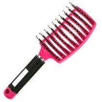 Escova Profissional Vazada Curva Raquete Desembaraça Cabelos Rosa Pink
