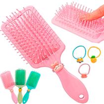 Escova Raquete Mágica Para Desembaraçar Cabelos Cacheado Liso Crespo Ondulado Pente Almofada Massageadora + Elastico