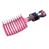 Escova Rosa Raquete Curvada Modeladora Vazada Profissional Para Cabelo Com Cabo Siliconizado Para Escovação e Penteado de Cabelo